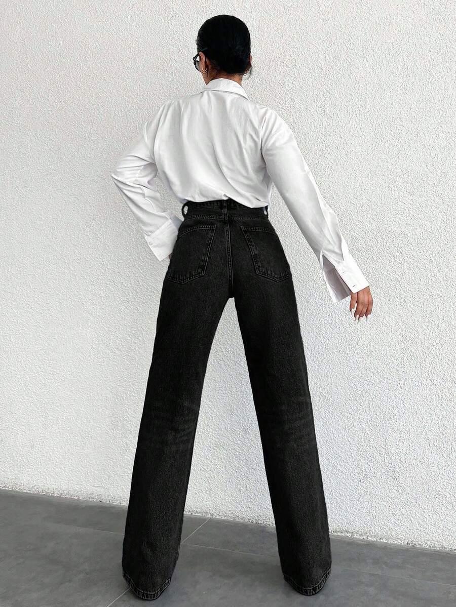 CZARNE PROSTE JEANSY 