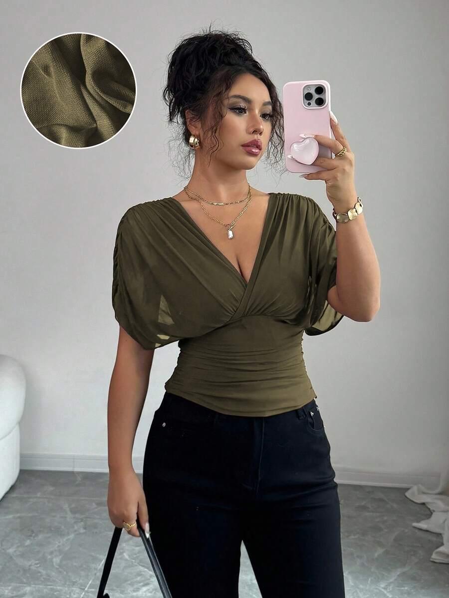 ZIELONA BLUZKA V-NECK