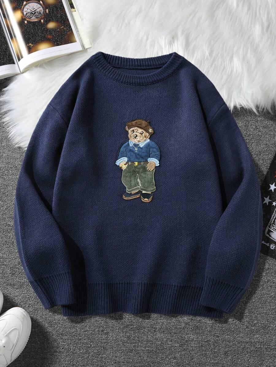GRANATOWY SWETER MĘSKI AKRYLOWY OKRĄGŁY DEKOLT WKŁADANY