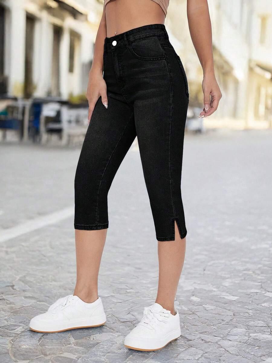 CZARNE SPODNIE JEANS RYBACZKI