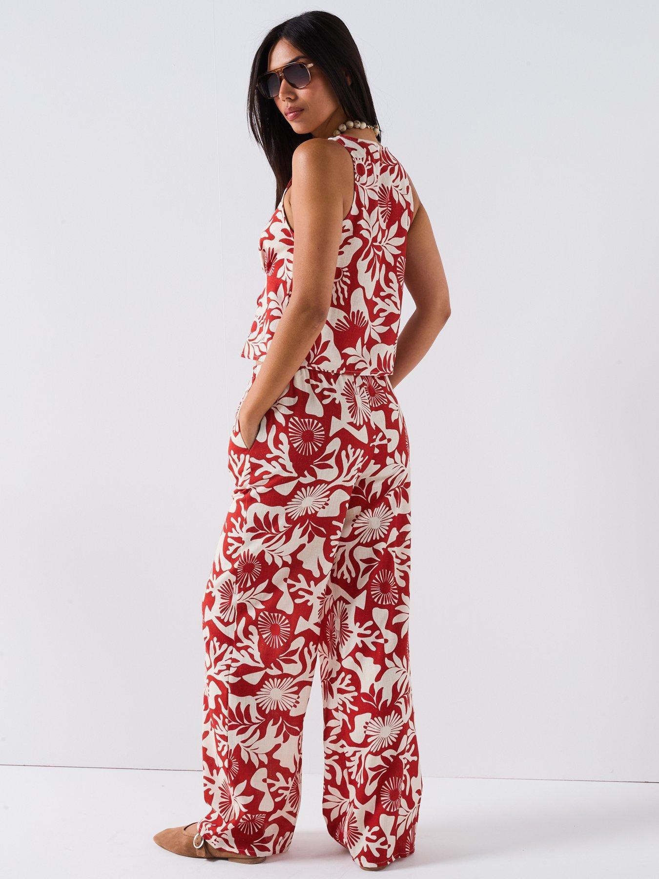 V BY VERY SPODNIE WIDE LEG ZE WZOREM ROŚLINNYM 