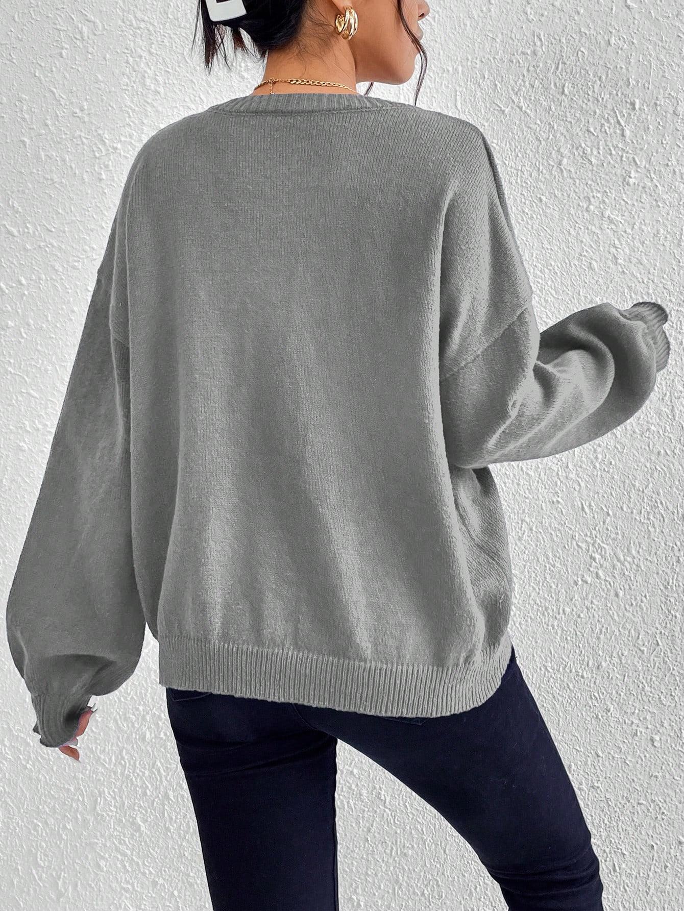 luźny szary sweter v-neck casual 