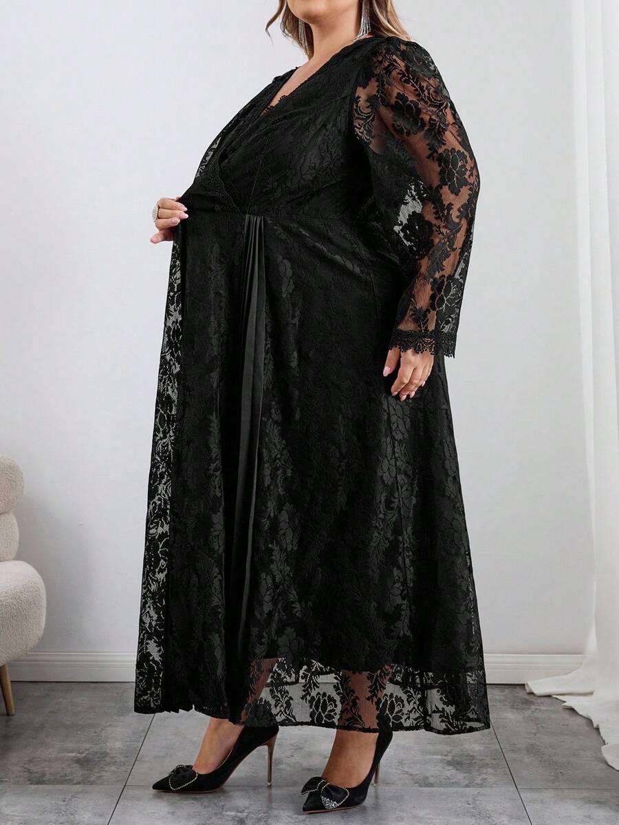czarna maxi sukienka koronka