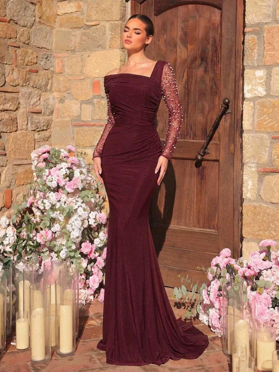 bordowa maxi sukienka 
