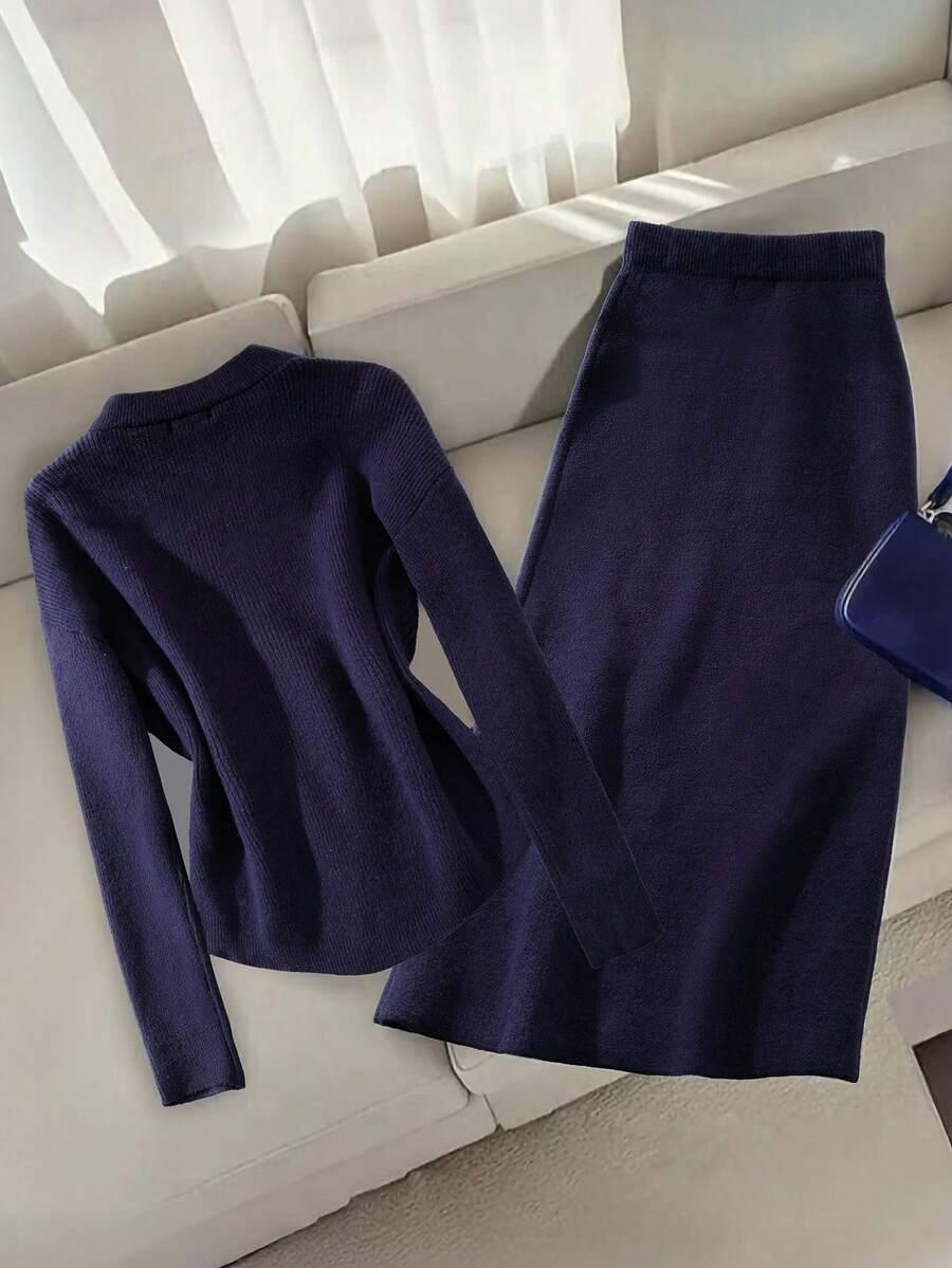 SWETER Spódnica KOMPLET DZIANINOWY