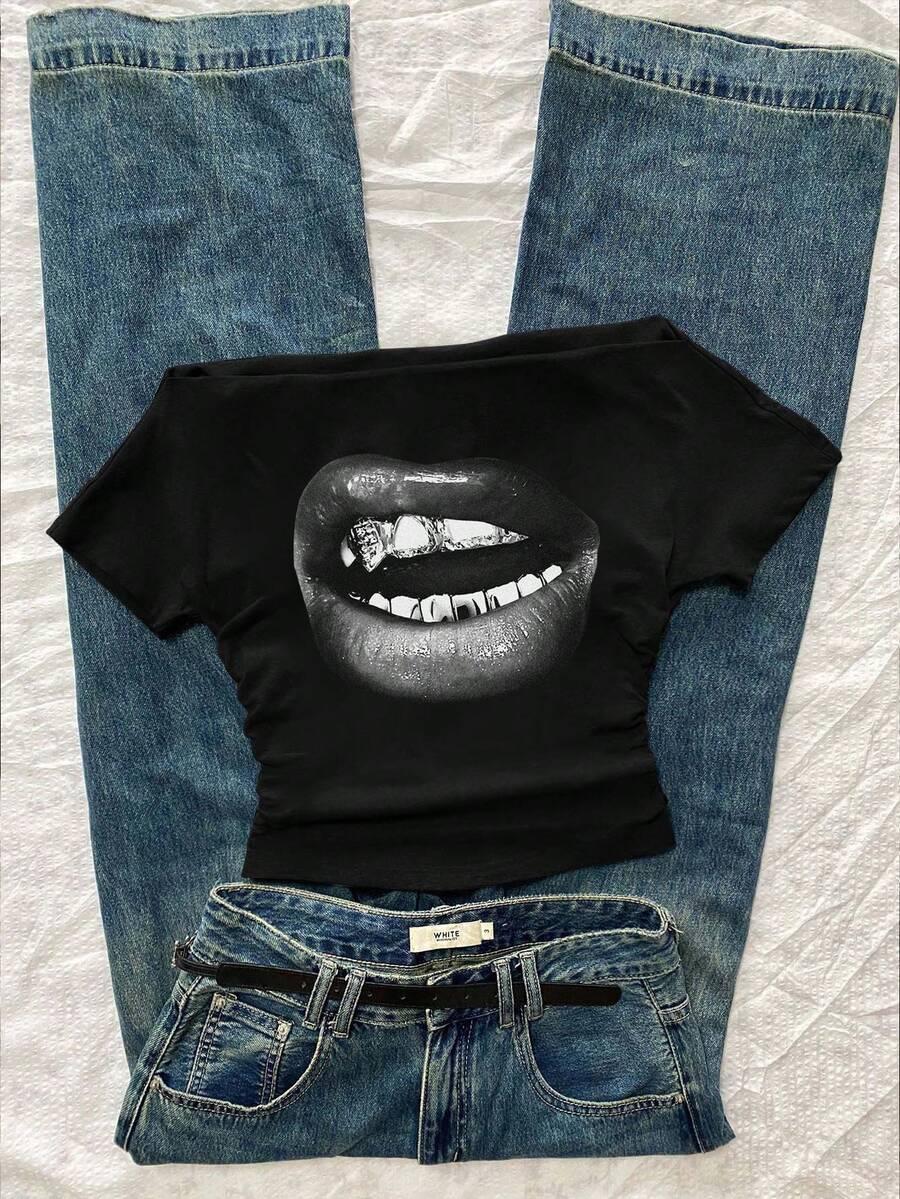 czarny top print