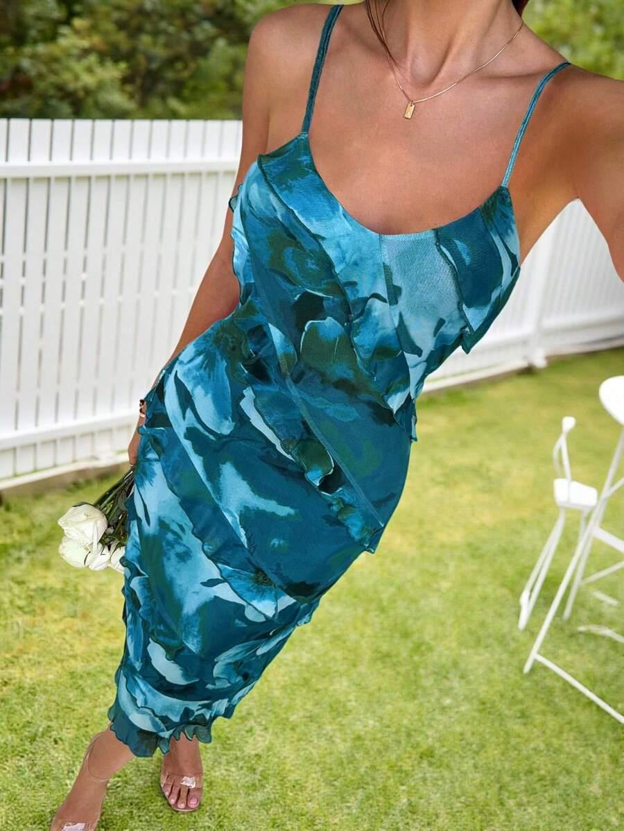 niebieska sukienka print