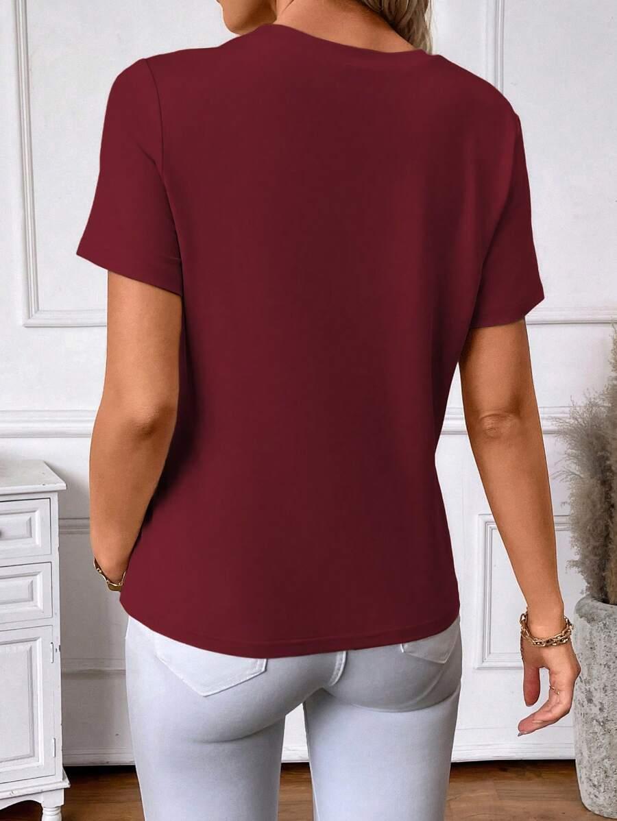 bordowy t-shirt krótki rękaw