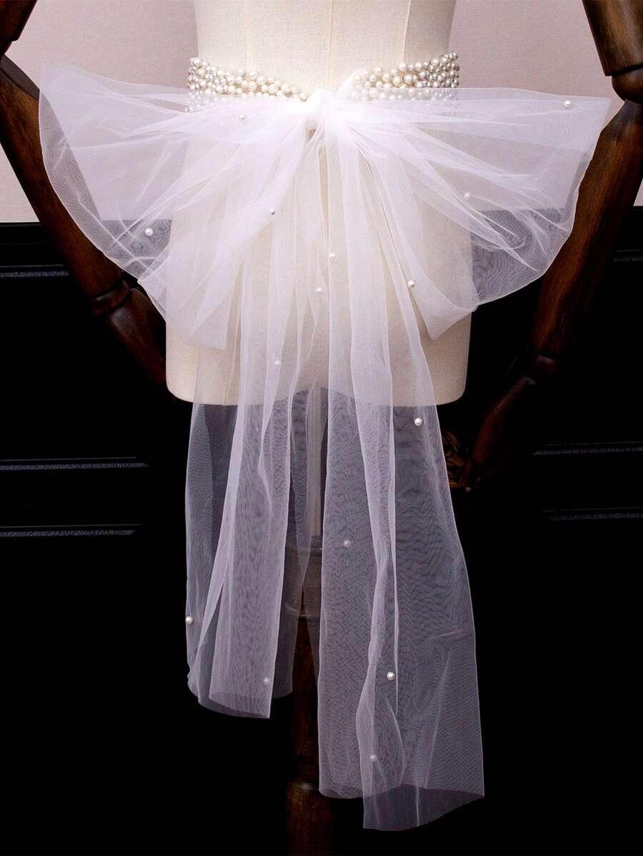 biały pasek zdobienie tiul