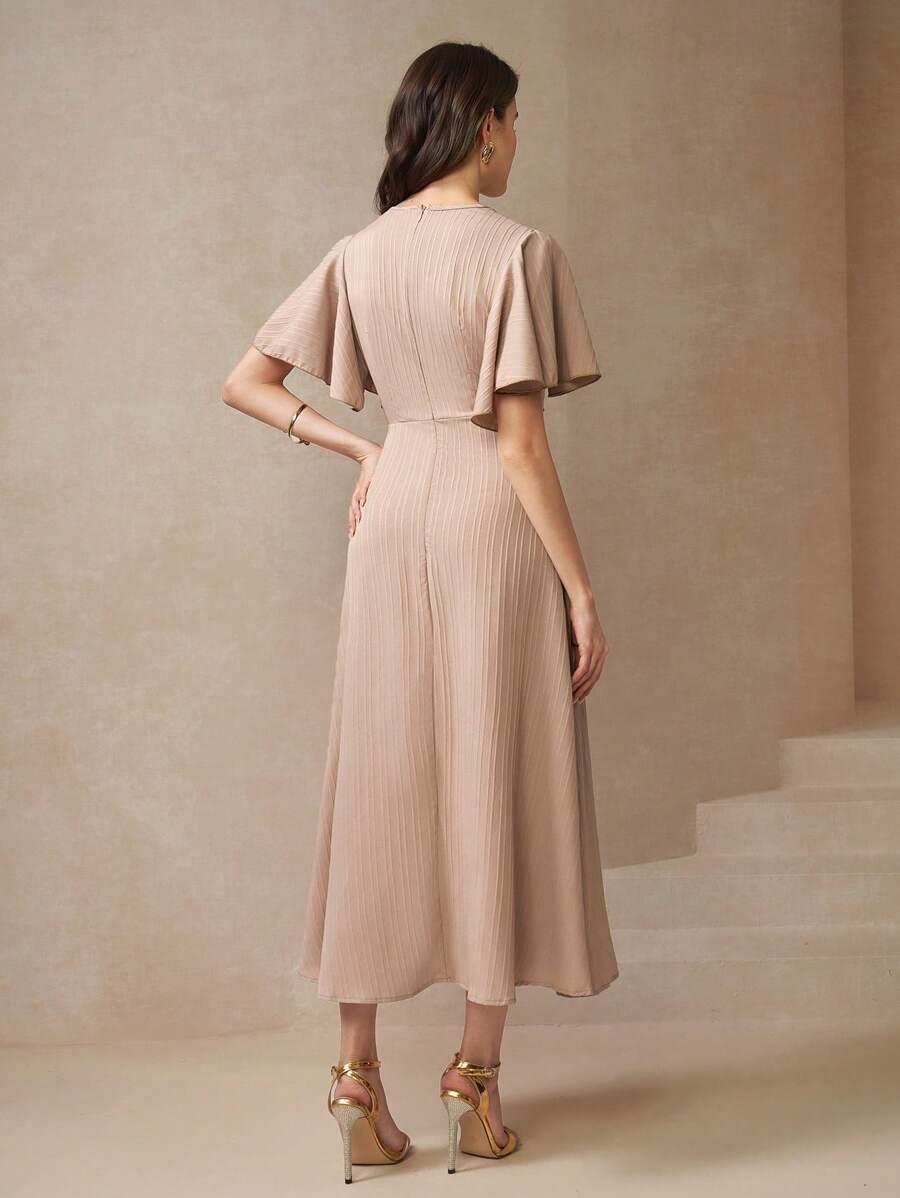 beżowa sukienka v neck