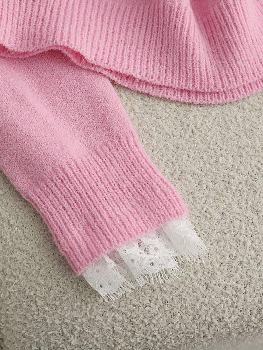 różowy sweter koronka 