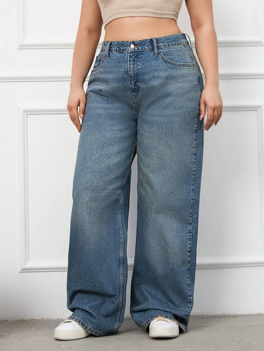 NIEBIESKIE SPODNIE JEANS SZEROKIE NOGAWKI