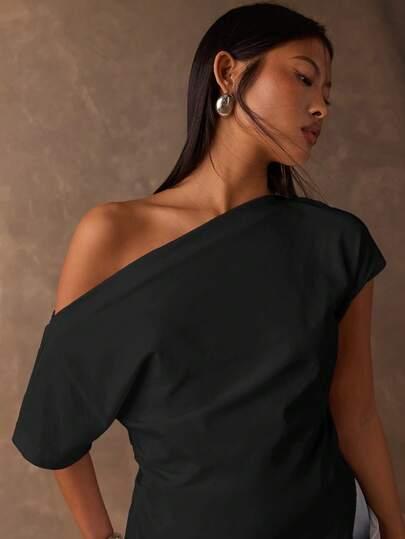 CZARNY TOP ASYMETRIA 