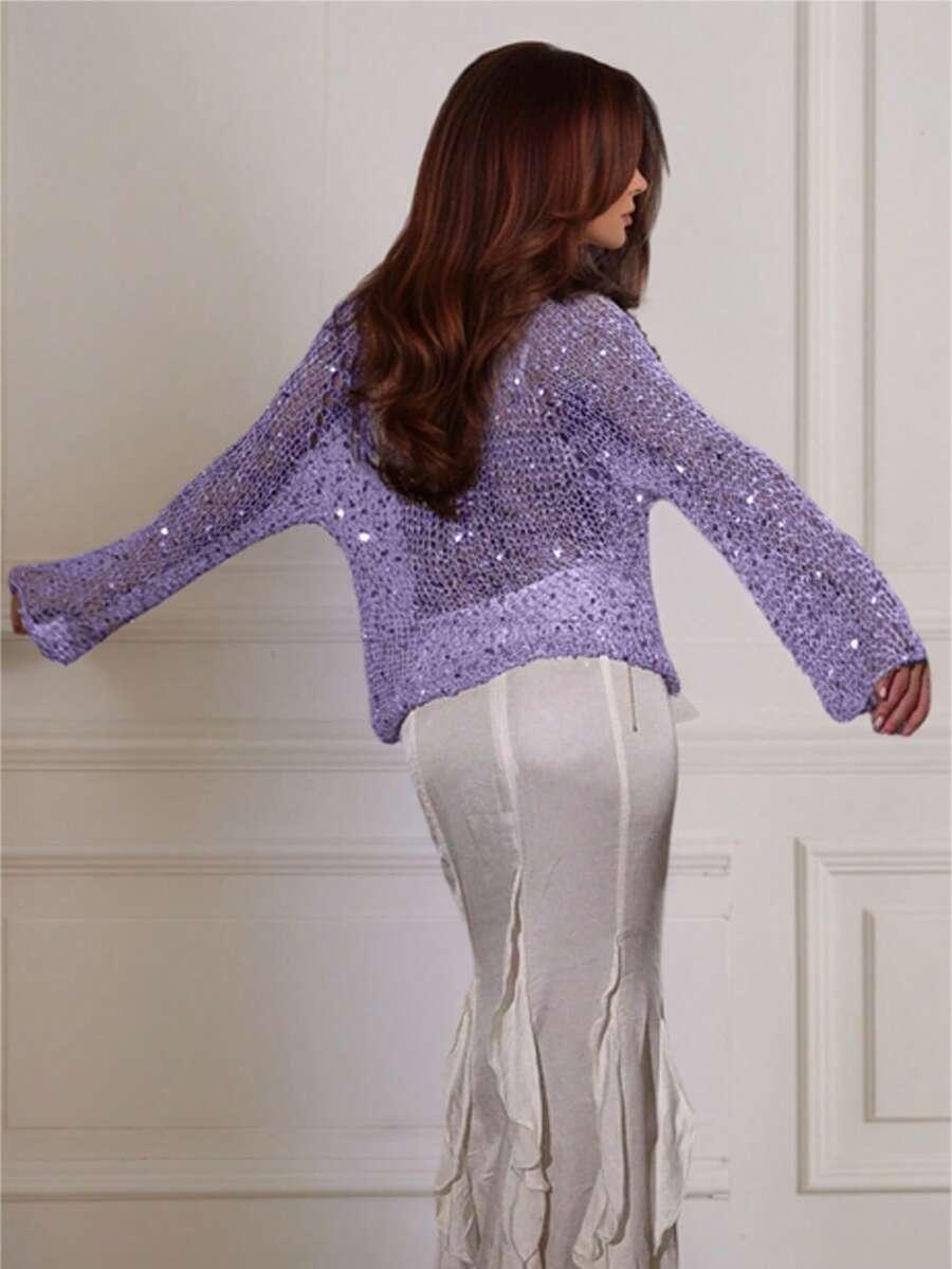 FIOLETOWY SWETER CEKINY