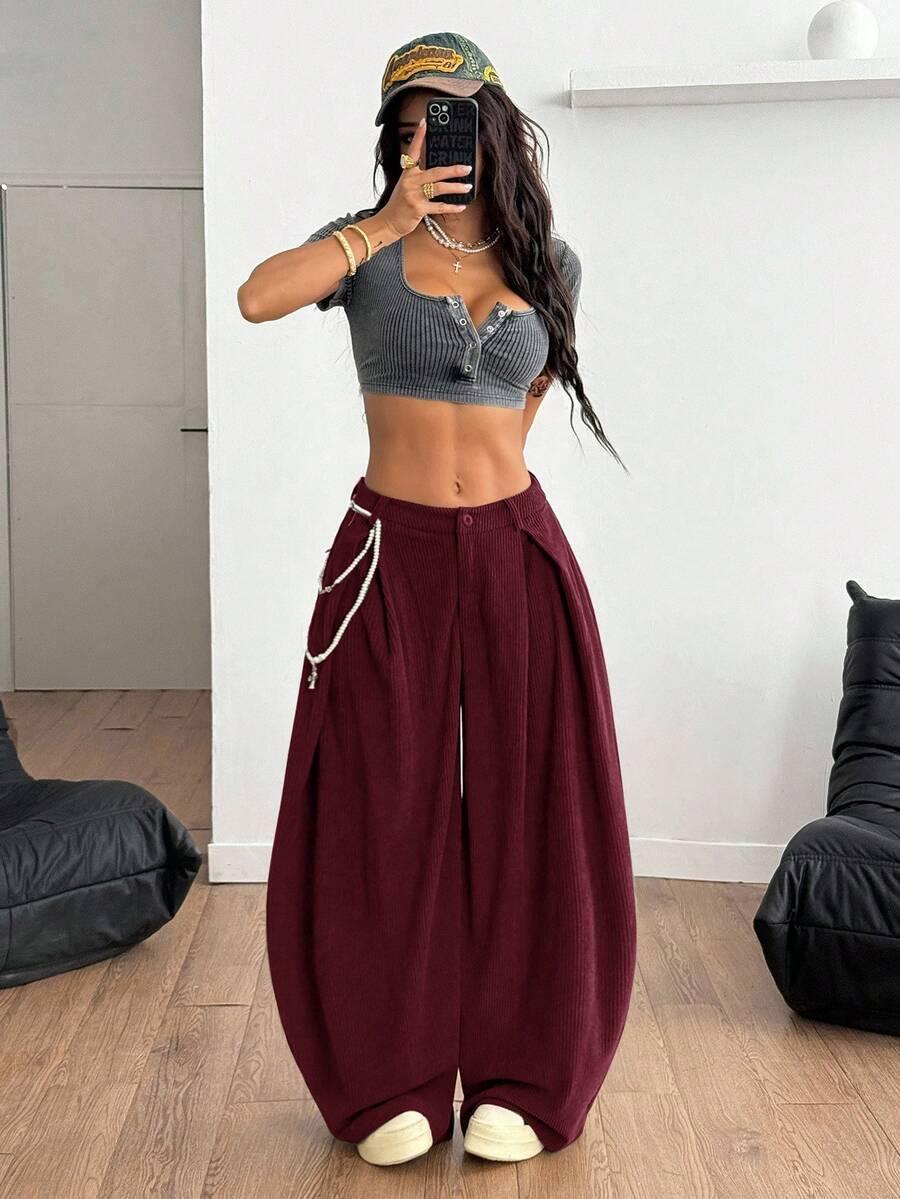BORDOWE SPODNIE CASUAL OVERSIZE
