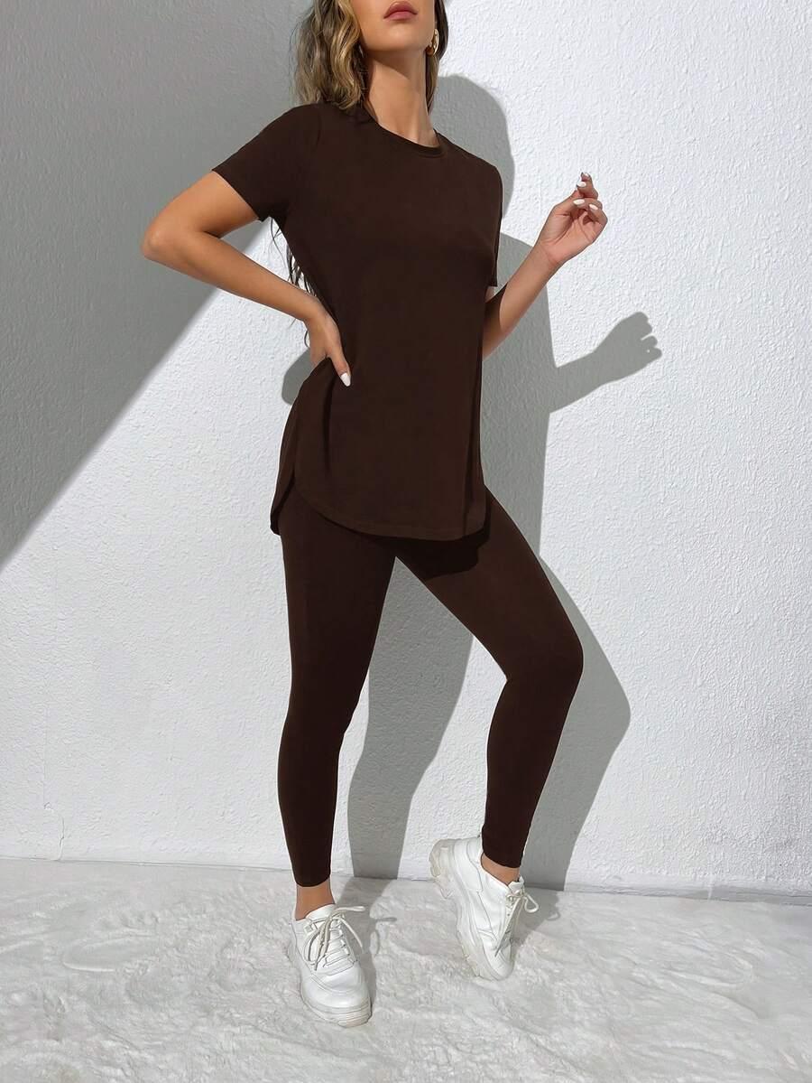 brązowe klasyczne legginsy