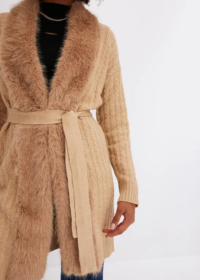 SWETER DZIANINOWY Z WIĄZANIEM 