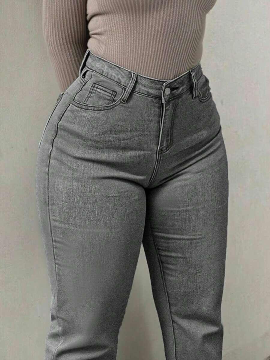 szare spodnie jeans dzwony