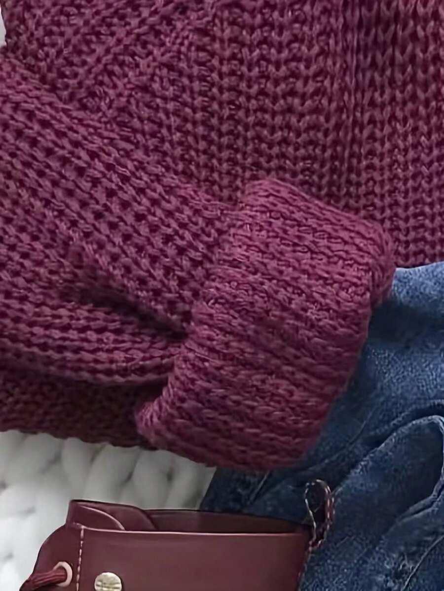 burgundowy sweter okrągły dekolt