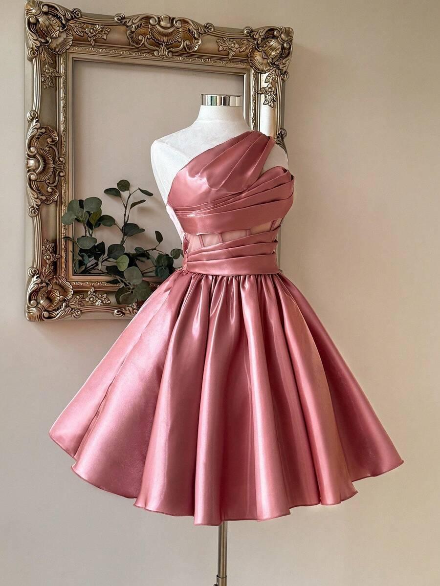 SUKIENKA KOKTAJLOWA GLAMOUR ASYMETRYCZNY DEKOLT MINI