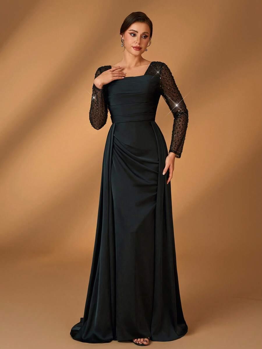 CZARNA MAXI SUKIENKA CEKINY
