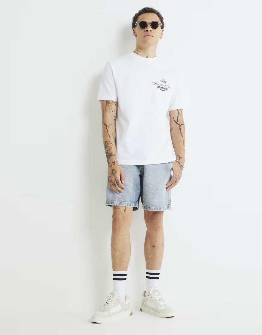 BIAŁY T-SHIRT OKRĄGŁY DEKOLT NADRUK