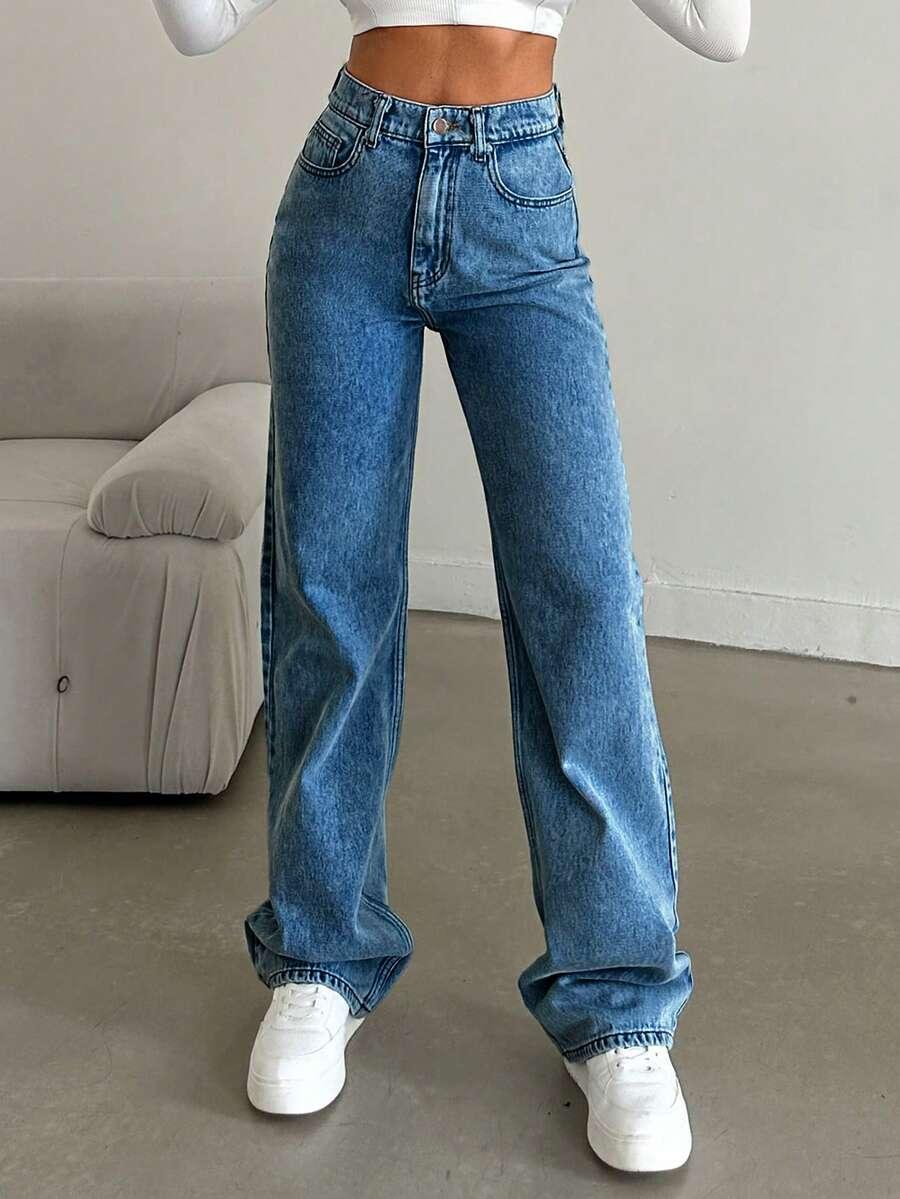 niebieskie spodnie jeans wysoki stan 