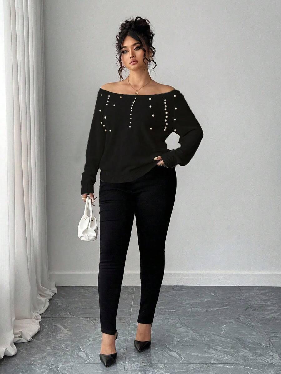CZARNY SWETER ZDOBIENIE