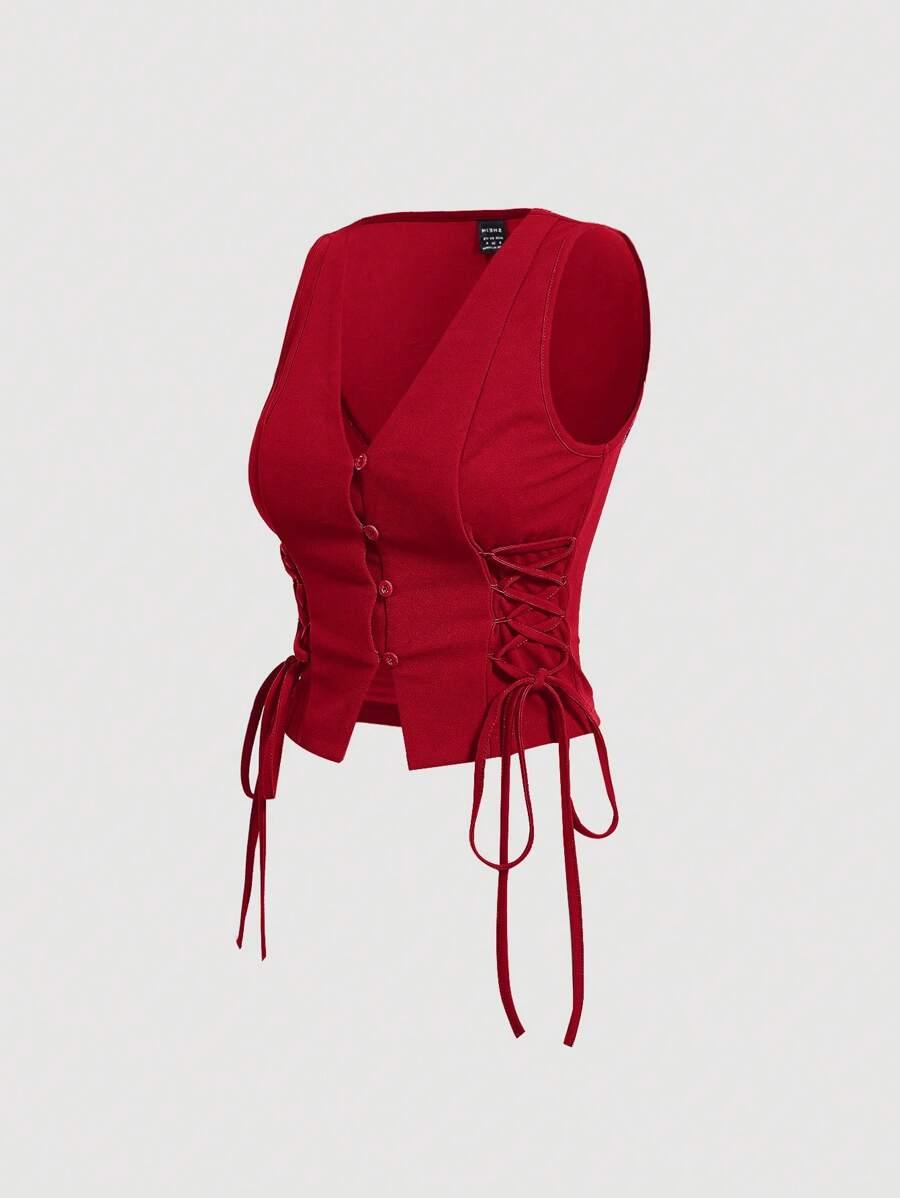 CZERWONA BLUZKA V-NECK