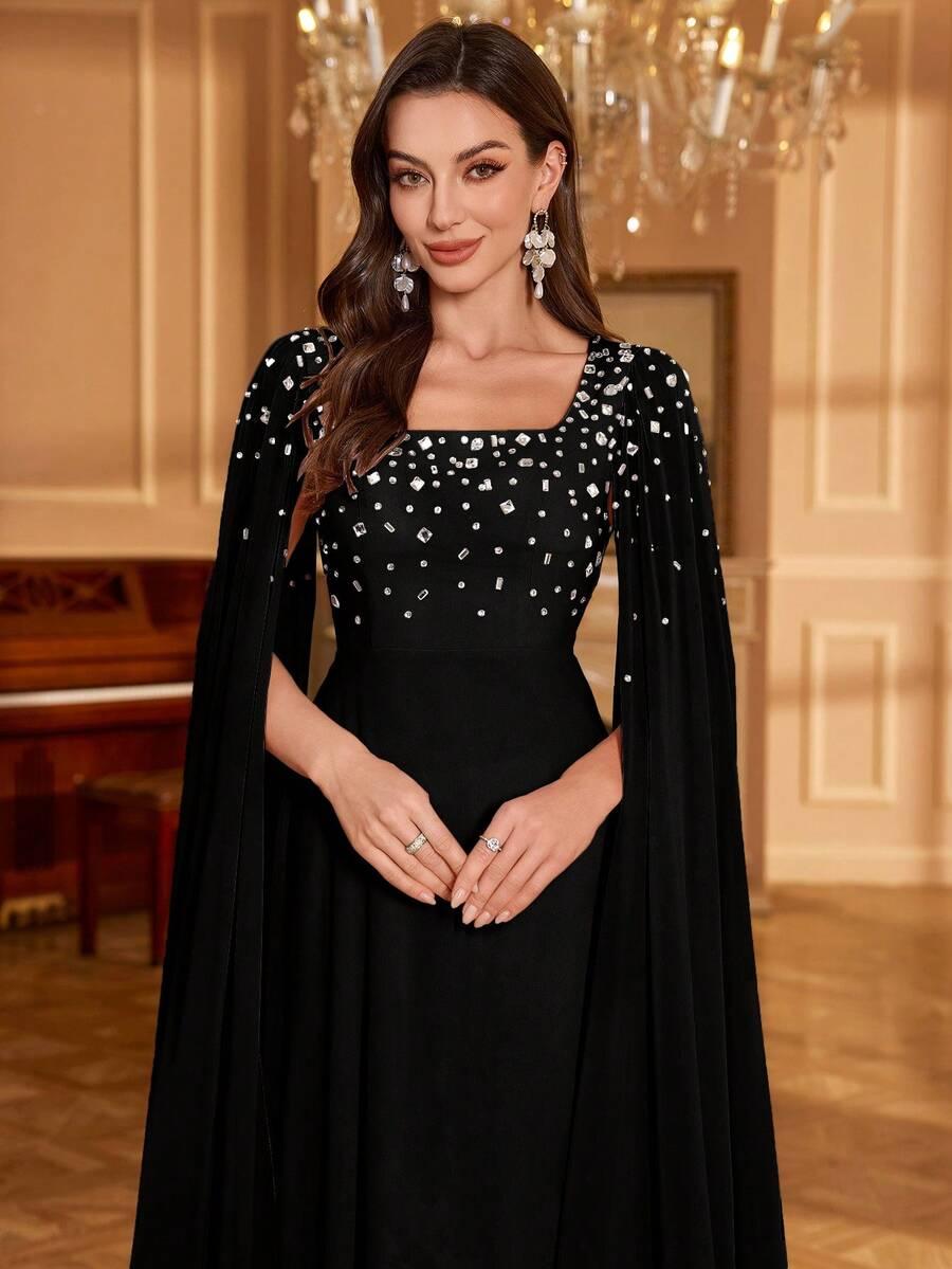czarna sukienka maxi zdobienia