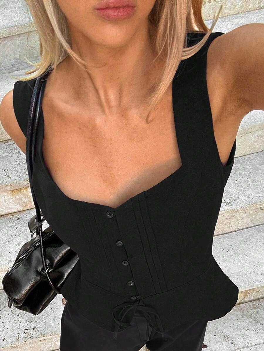czarny top guziki 