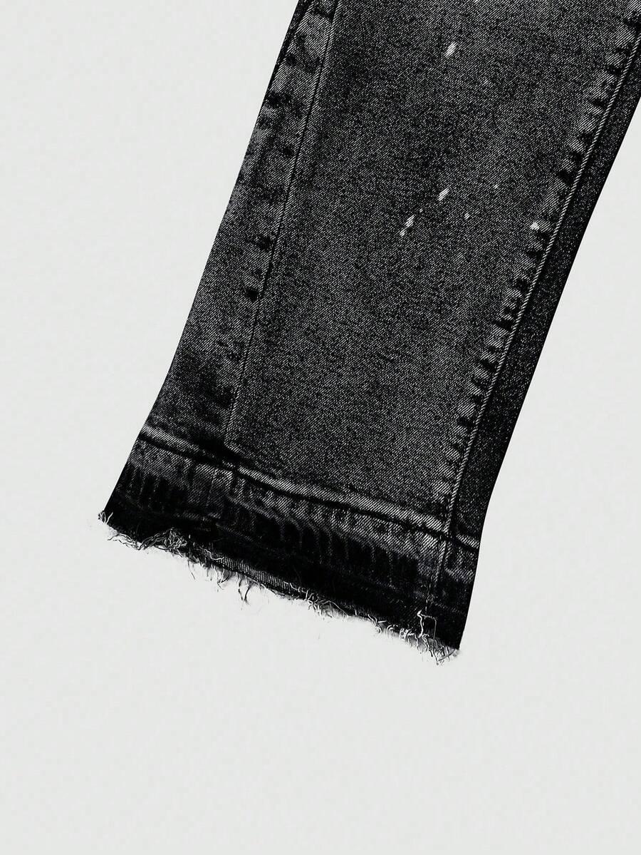 CZARNE SPODNIE JEANS PRINT