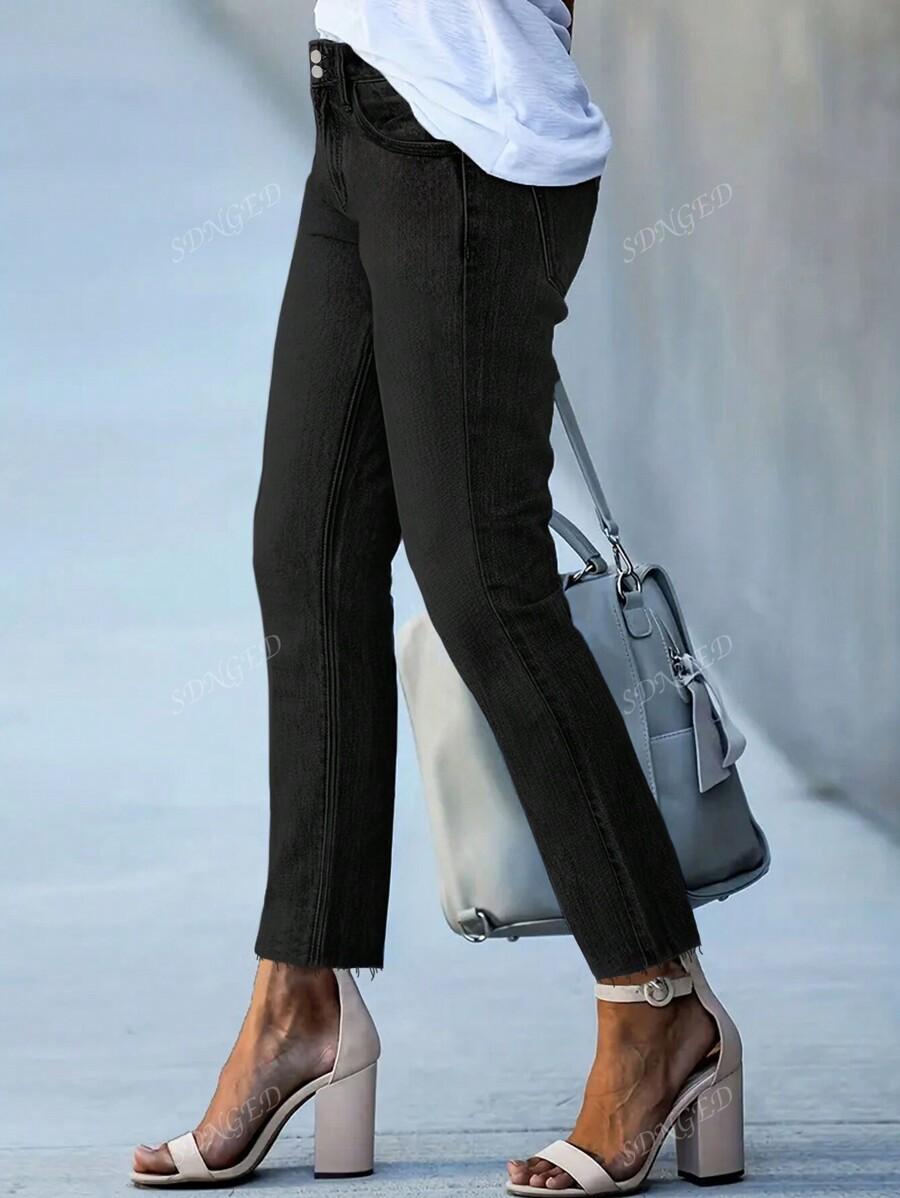 CZARNE SPODNIE JEANS ZAMEK KIESZENIE 