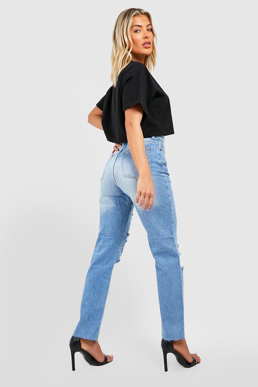 SPODNIE MOM JEANS dziury