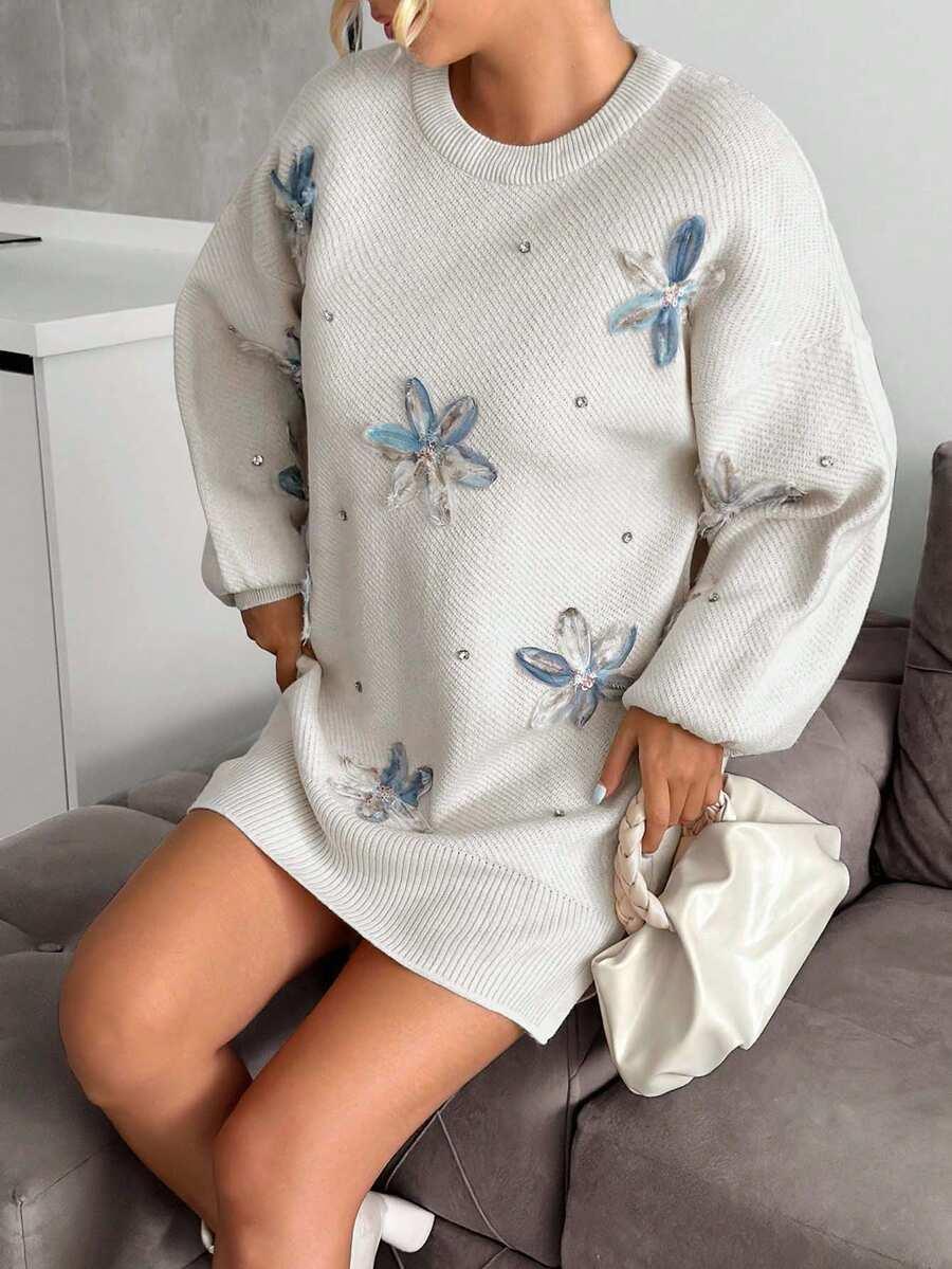 KREMOWY SWETER KWIATY