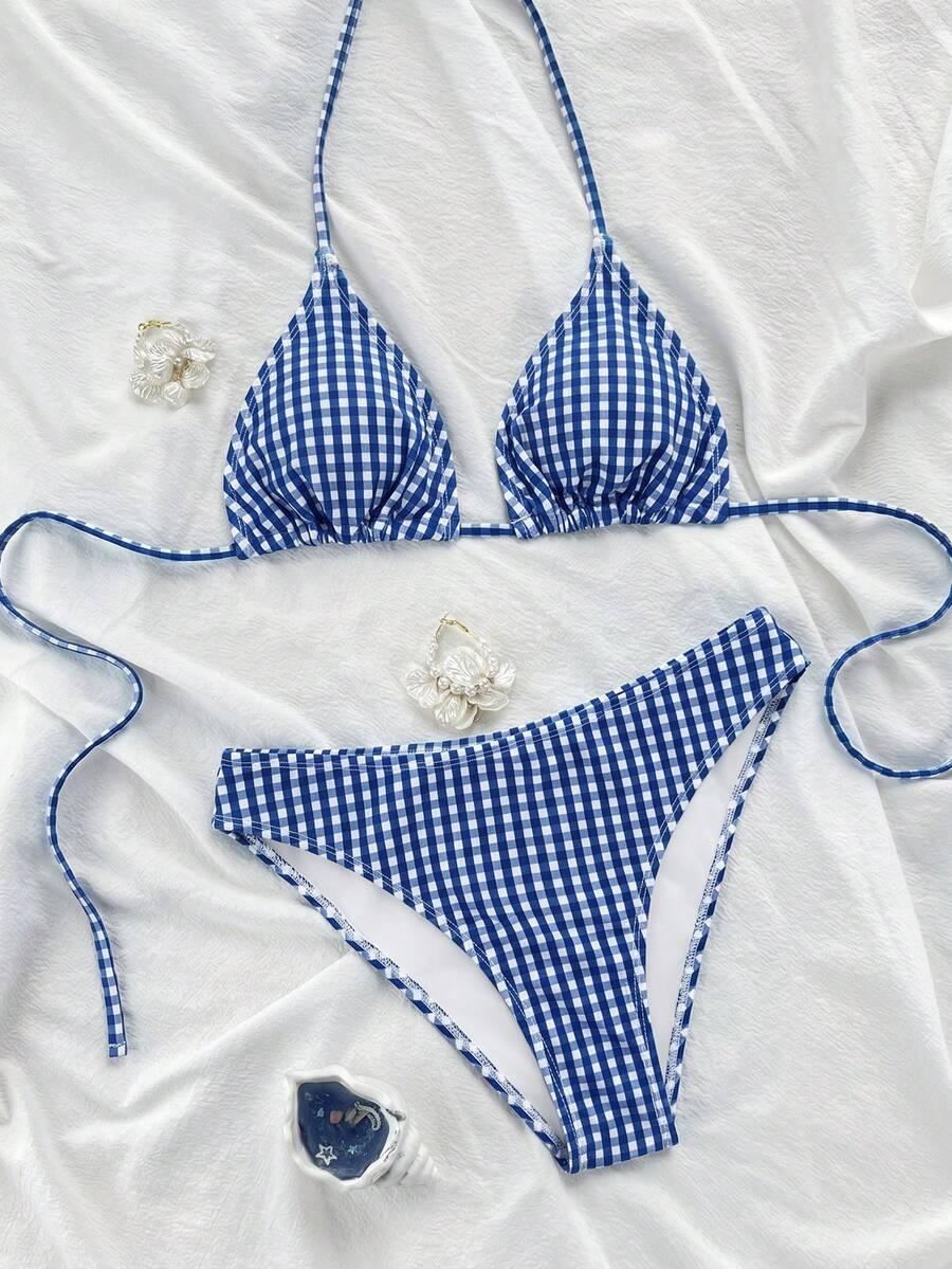 komplet bikini wzór kratka