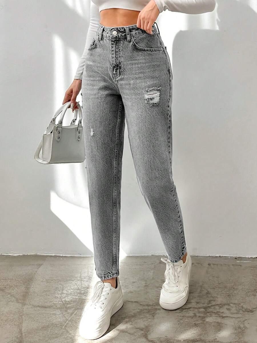 SZARE SPODNIE MOM JEANS