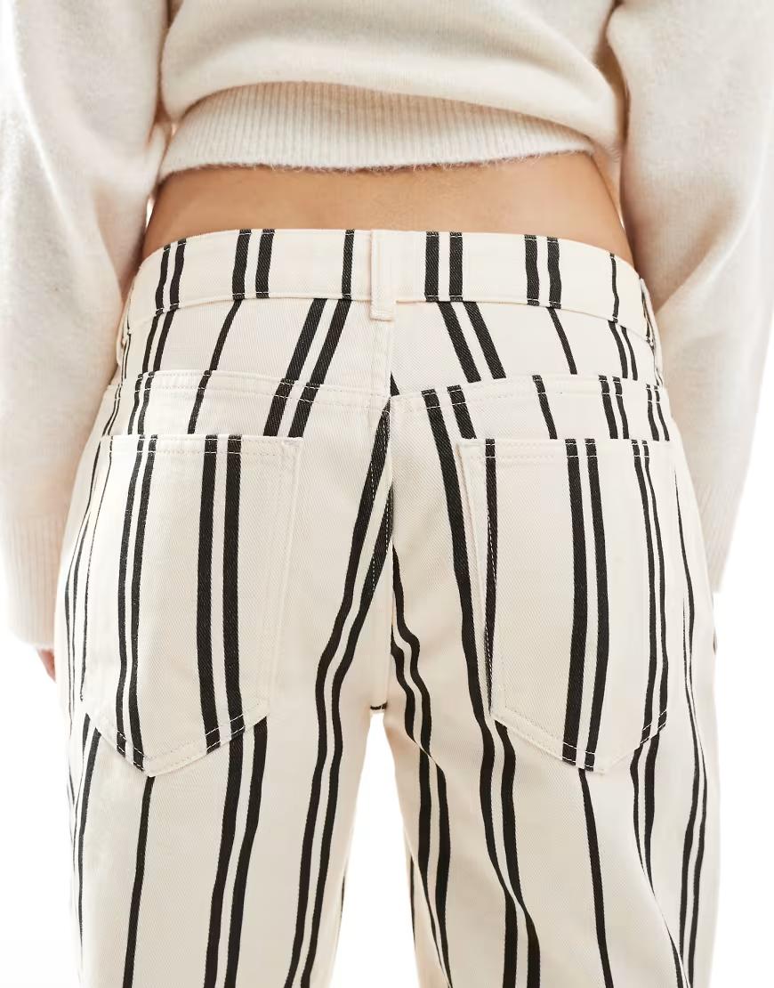 BEŻOWE SPODNIE JEANS PASKI KONTRAST