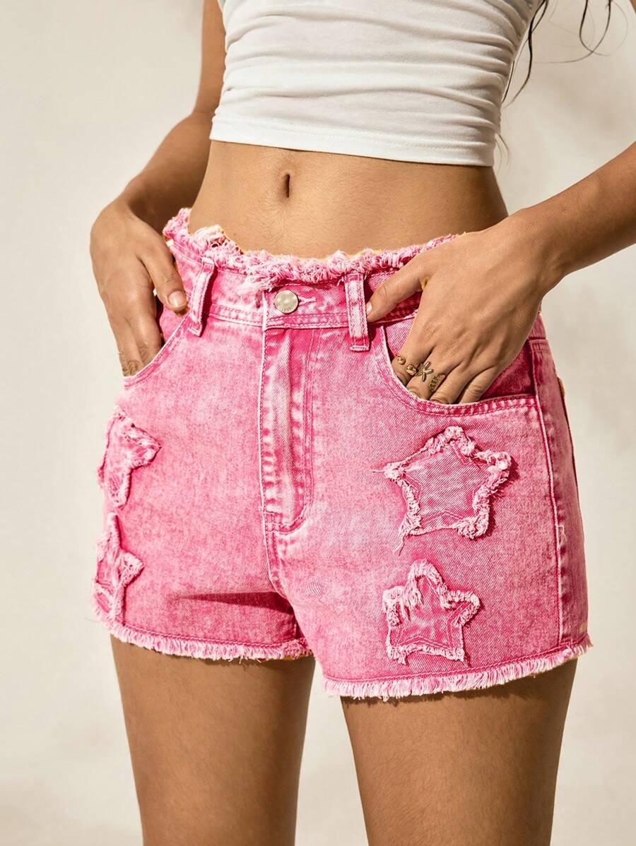 RÓŻOWE SPODENKI JEANS GWIAZDKI 
