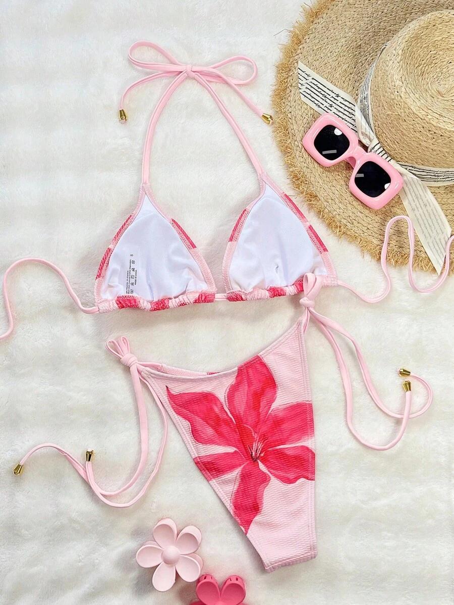 Różowa góra od bikini wiązana
