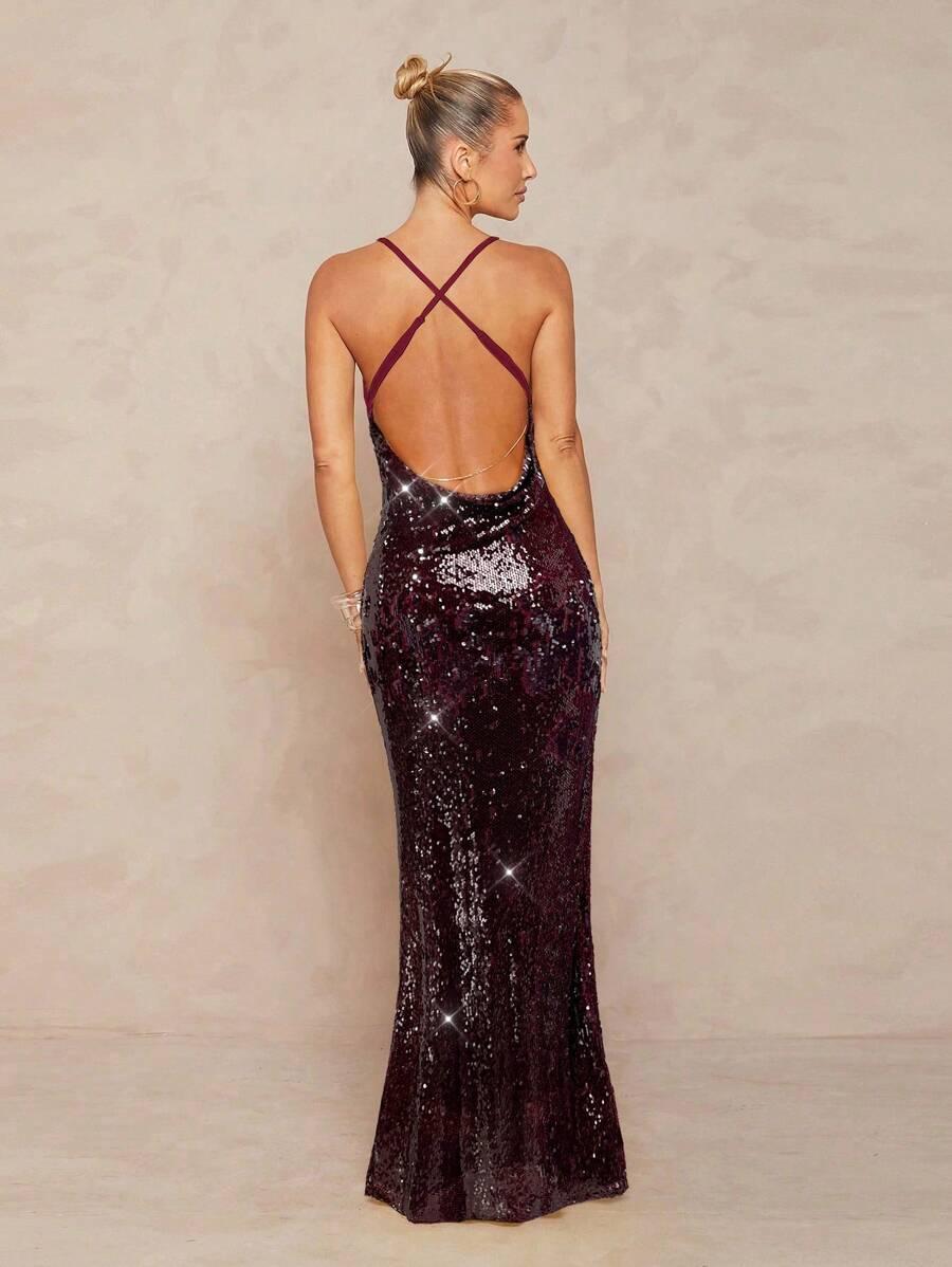 BORDOWA MAXI SUKIENKA CEKINY