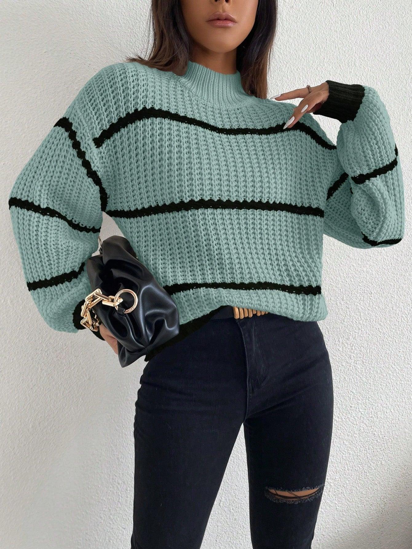 sweter półgolf paski kontrast