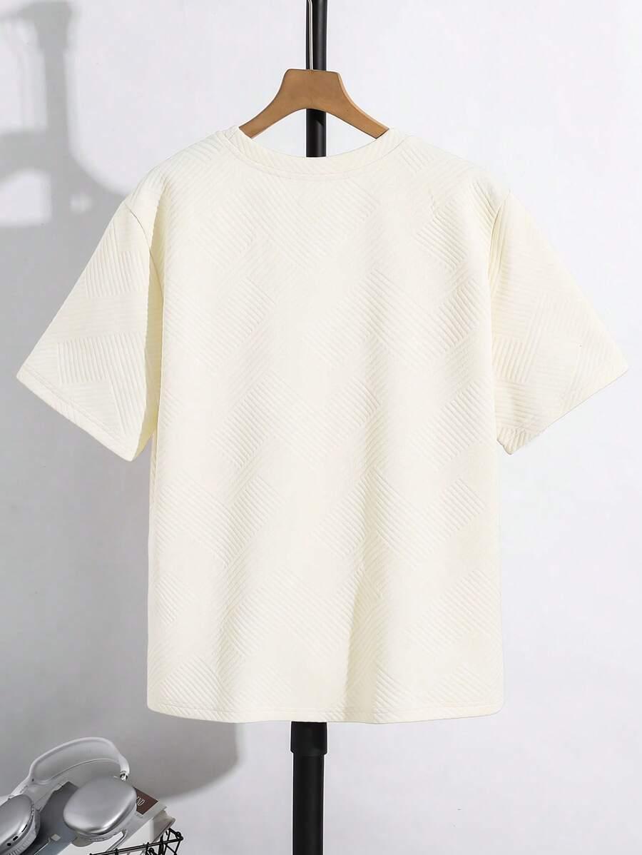 BEŻOWY T-SHIRT Z NASZYWKĄ