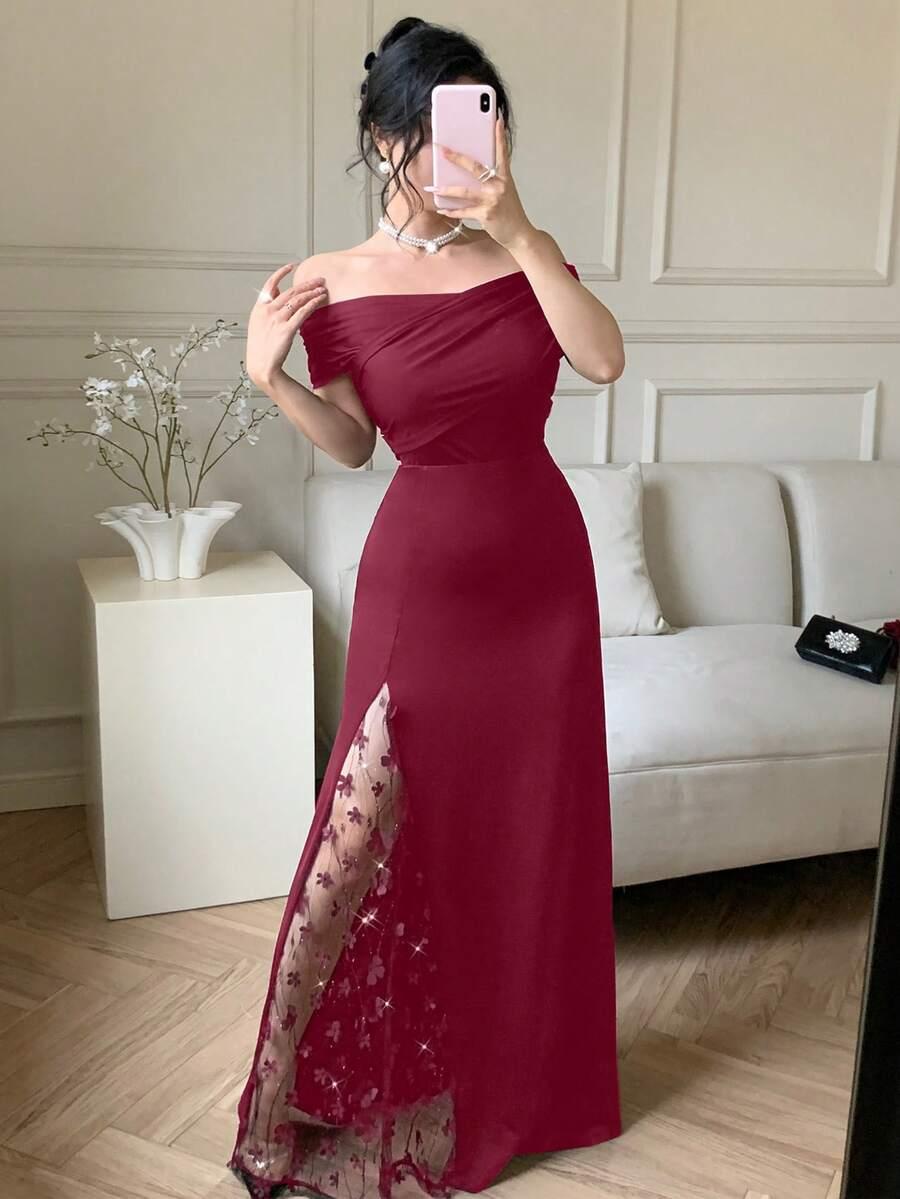 bordowa maxi sukienka