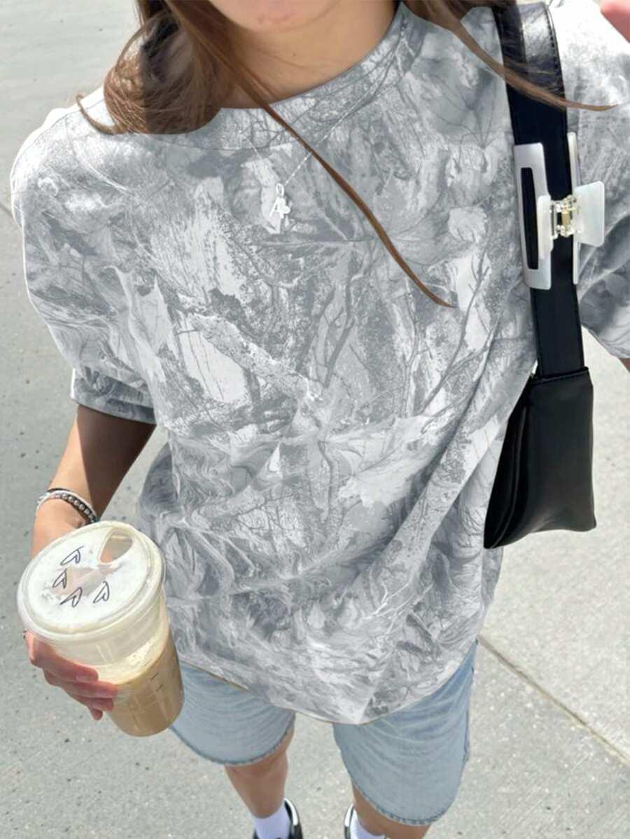 SZARY T-SHIRT OKRĄGŁY DEKOLT
