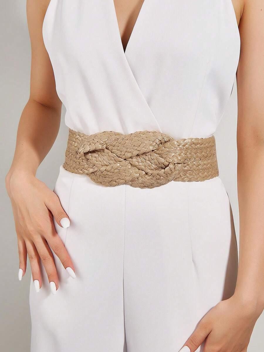 BEŻOWY PLECIONY PASEK