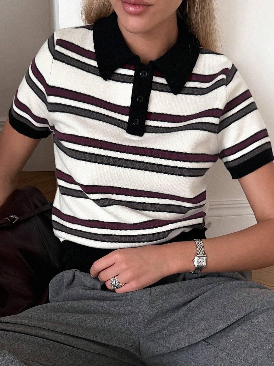 sweter w paski kołnierzyk
