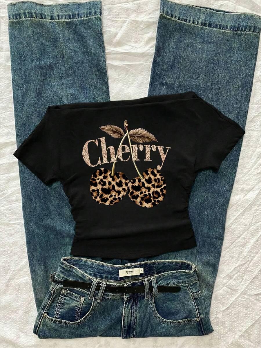 czarny t-shirt nadruk