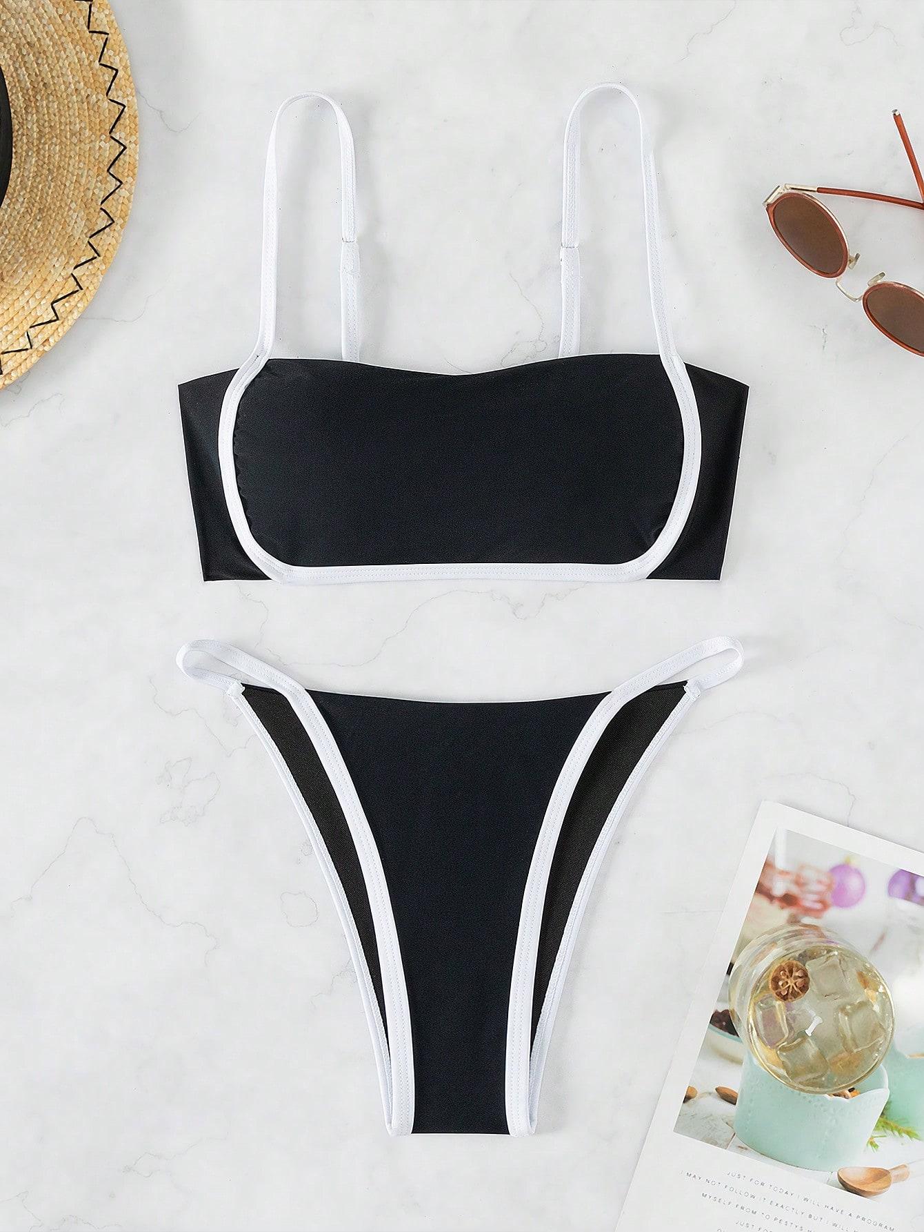 KOMPLET BIKINI Z KONTRASTOWĄ LAMÓWKĄ