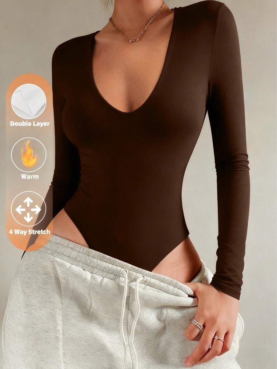 brązowe body długi rękaw